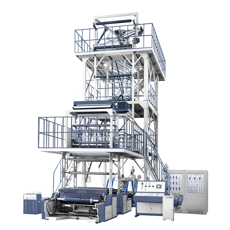 Máquina de sopro de filme coextrusado de 3 camadas com sistema IBC e sistema rotativo de puxamento